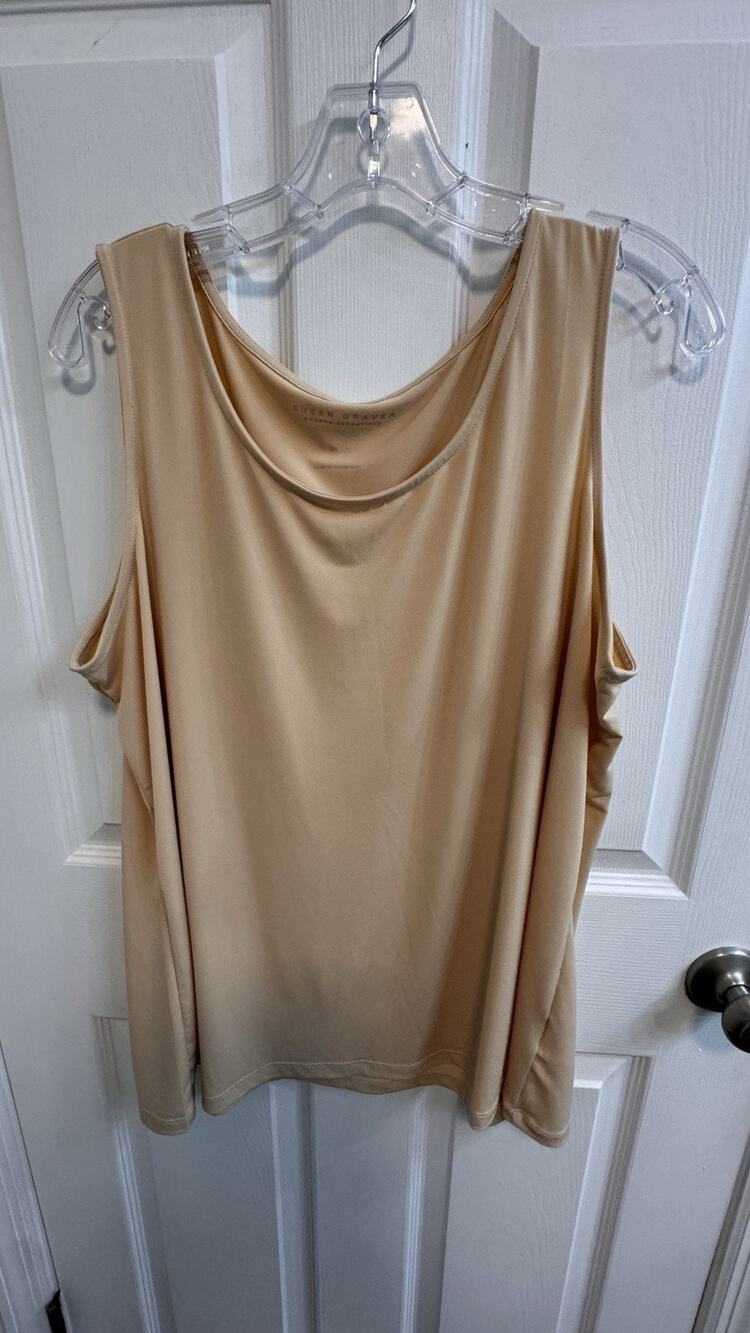 Susan Graver XL Modern Essentials Beige Liquid Knit Tank Scoop Neck
